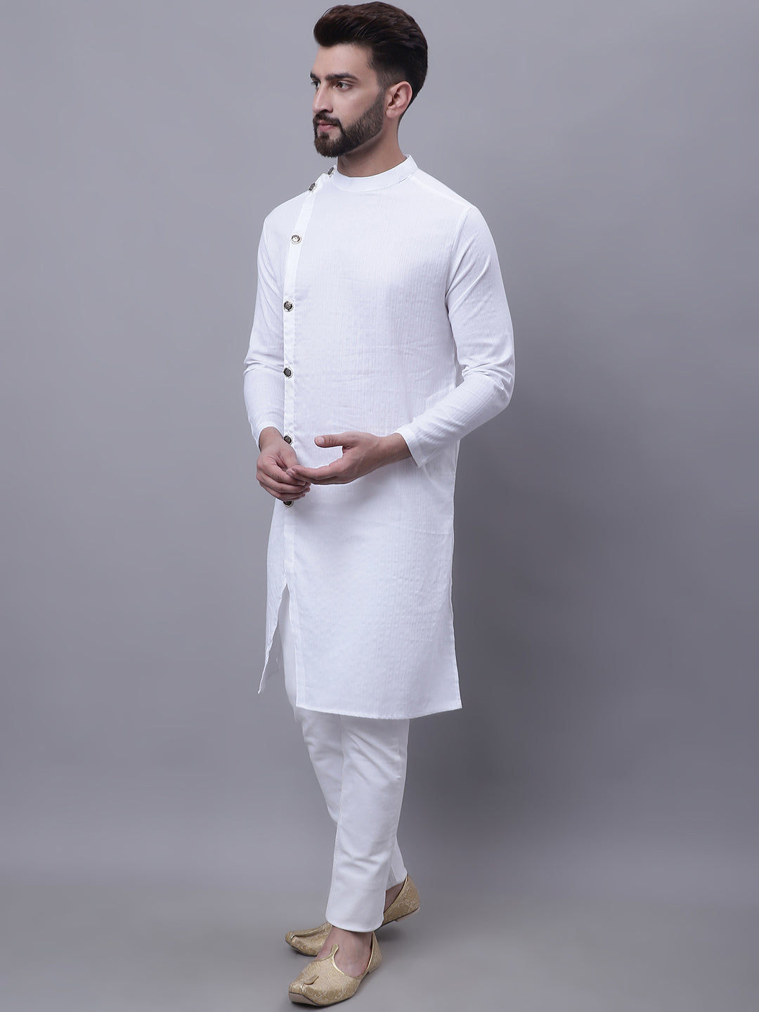 Even Apparels White Sherwani Kurta With Asymetrical Cut