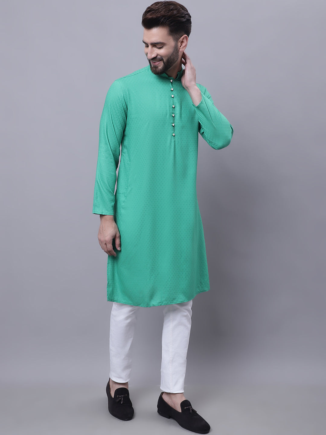 Even Apparels Green Kurta With Band Collar