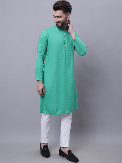 Even Apparels Green Kurta With Band Collar