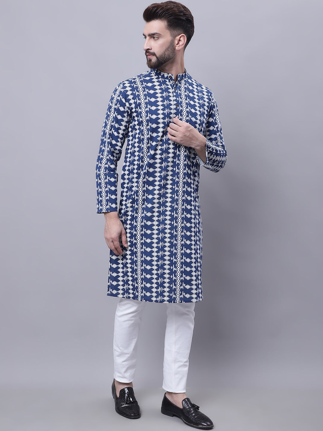Even Apparels Blue Pure Cotton Kurta With Band Collar
