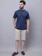 Even Apparels Blue Pure Cotton Short Kurta With Band Collar