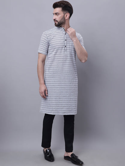 Even Apparels Multi Pure Cotton Short Sleeves Kurta With Band Collar