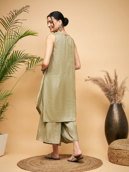 InWeave Women's Olive Lurex Short Pallazo Kurta Set