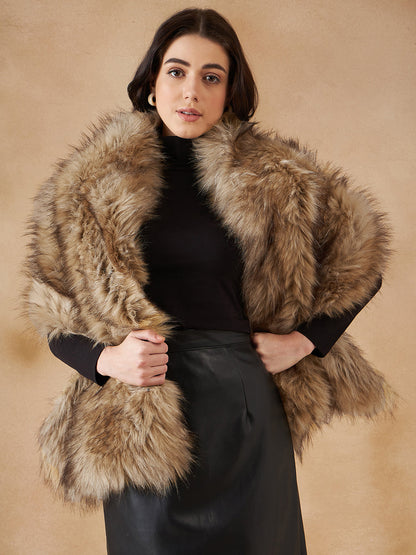 InWeave Women's Winter Beige Faux Fur Cape