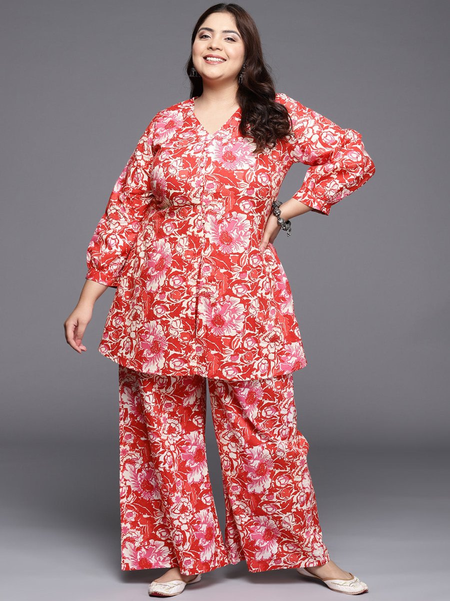 Ahalyaa Women Plus Size Printed Cotton Tunic with Palazzos