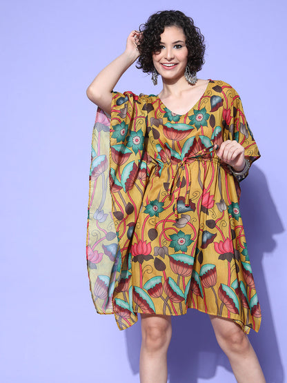 InWeave Women's Mustard Printed Kaftan Dress