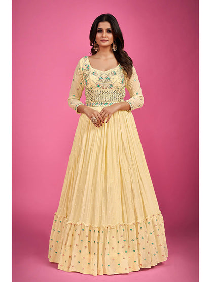 Myra Yellow Pure Georgette Embroidered Gown