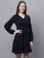 Jainish Women's WoSequin Velvet A-line dress - Navy Blue