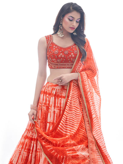 Myra Red Jaquard Embroidered Designer Lehenga
