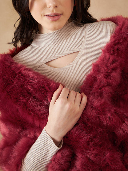 InWeave Women's Bright Rust Fur Cape