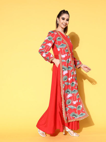 Ahalyaa Floral Printed Tie-Ups Maxi Ethnic Dress