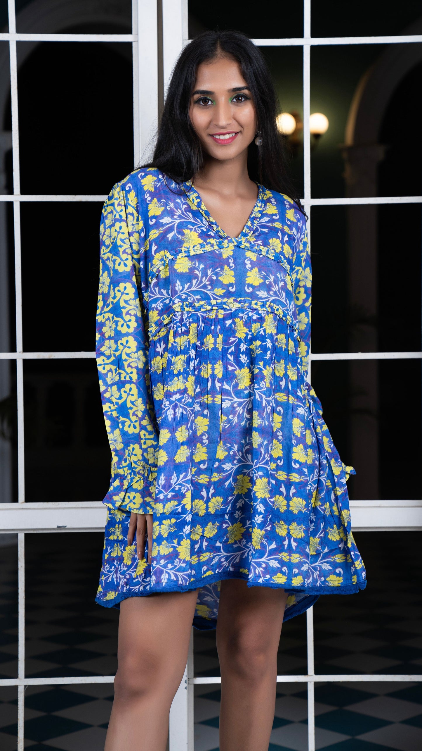 Noroke Cupro Muslin Blue Pottery Tunic Dress