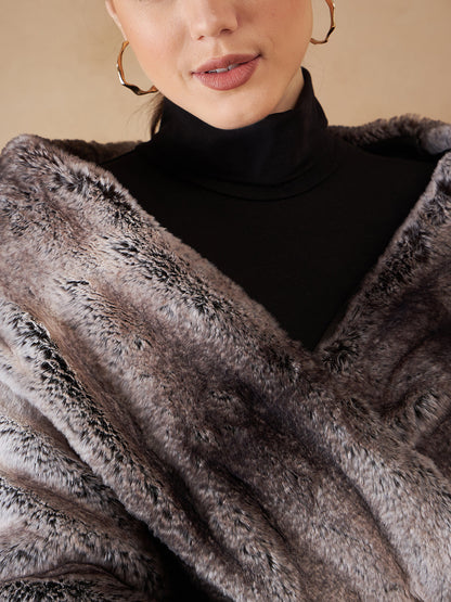 InWeave Women's Dark Grey Duble Shade Long Faux Fur Cape