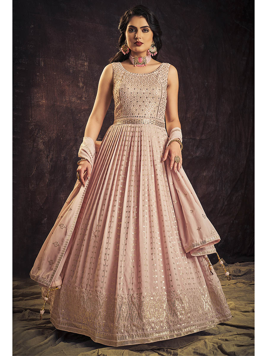 Myra Baby Pink Real Georgette Designer Gown Style Suit