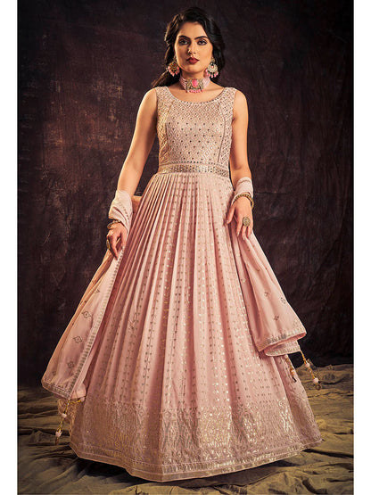 Myra Baby Pink Real Georgette Designer Gown Style Suit