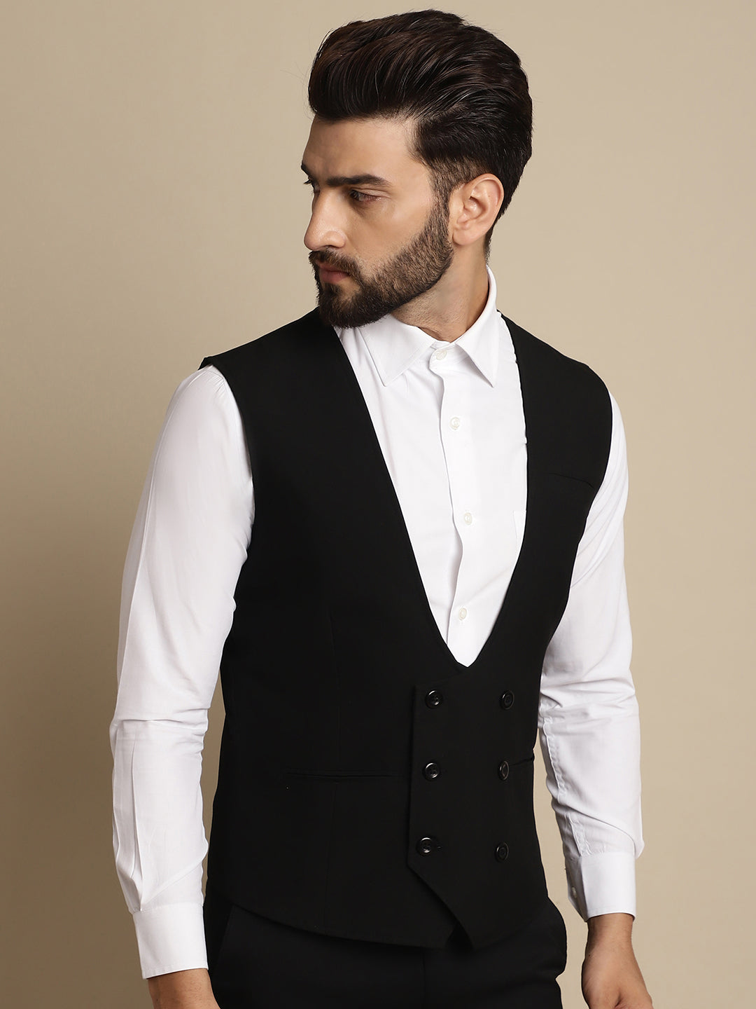 Even Apparels Men's Black Double Breast Waistcoat
