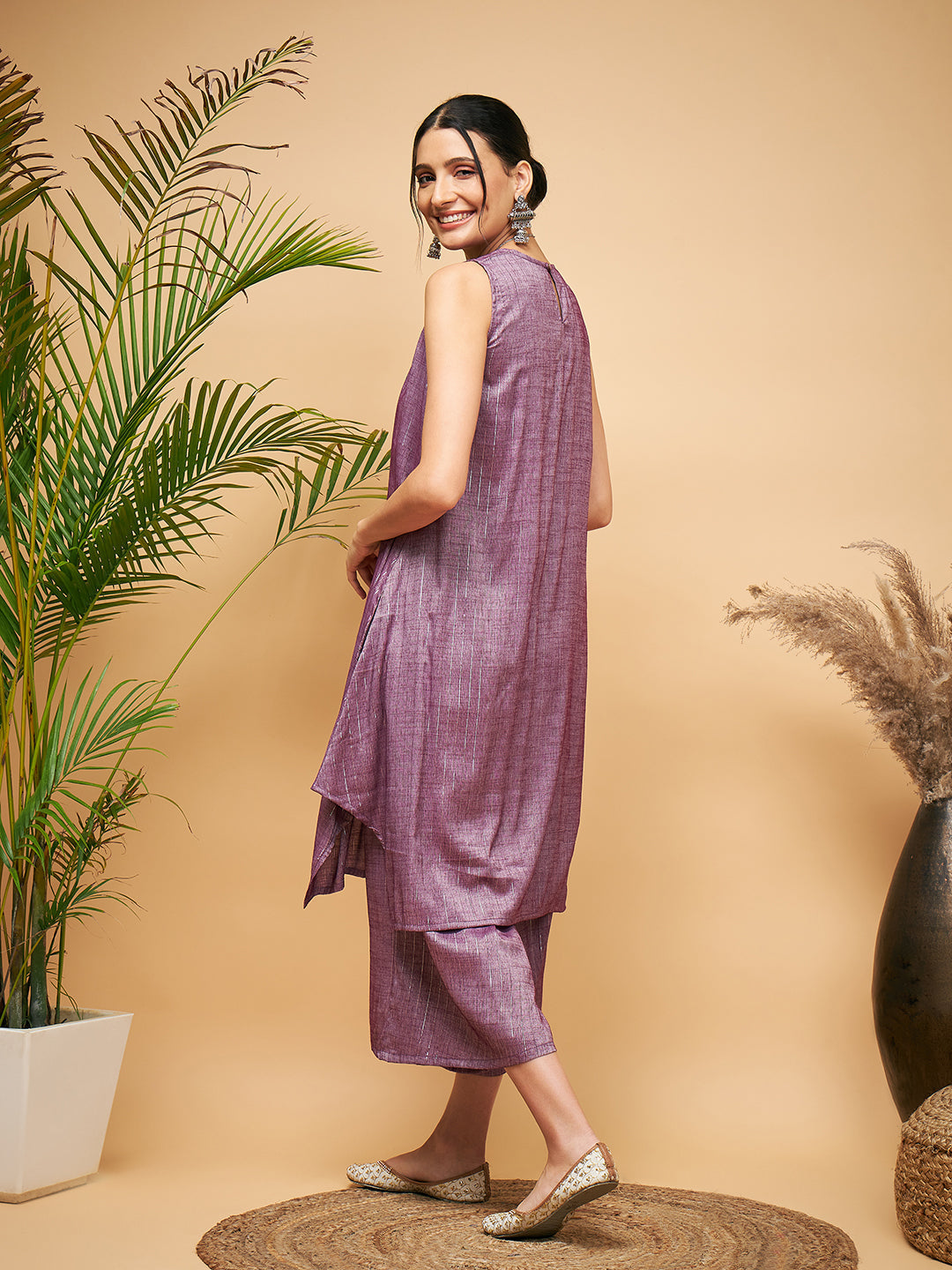 InWeave Women's Mauve Lurex Short Pallazo Kurta Set