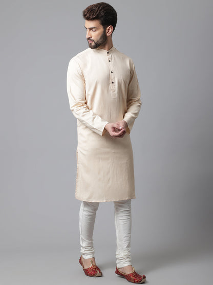 Even Apparels Cream Pure Cotton Kurta With Band Collar
