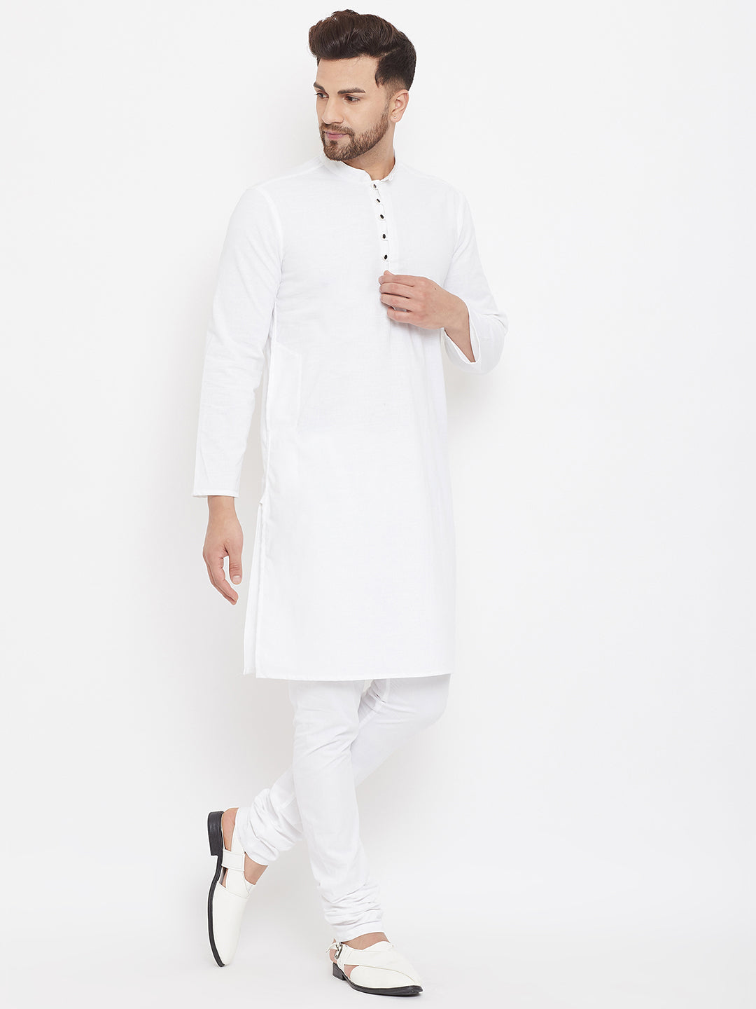 Even Apparels White Solid Kurta With Band Collar