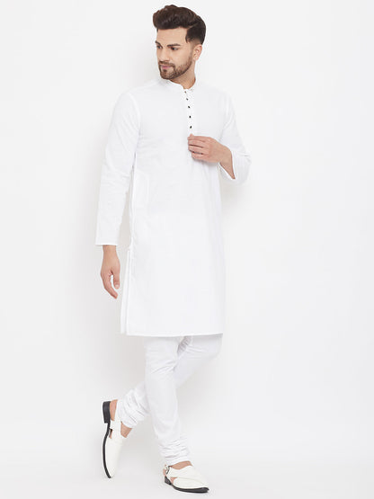 Even Apparels White Solid Kurta With Band Collar