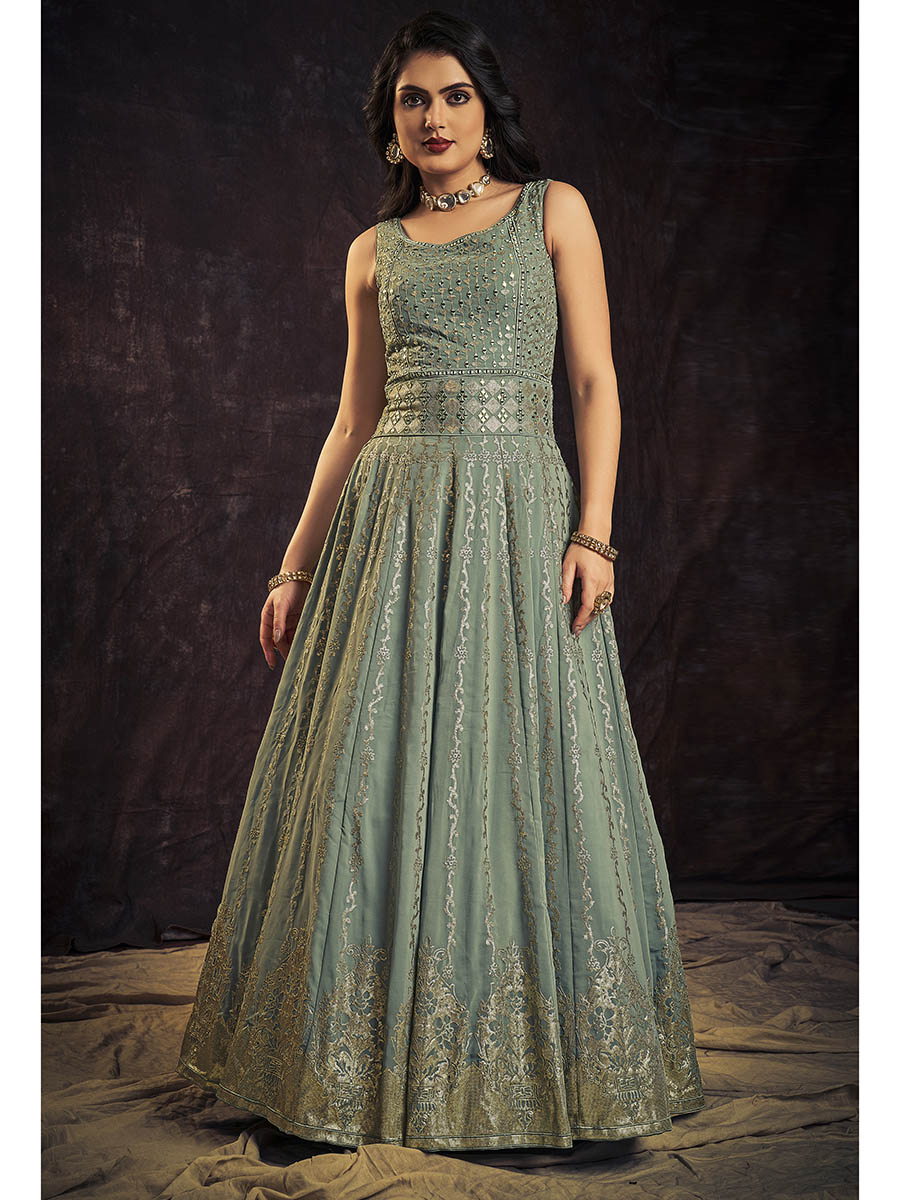 Myra Olive Real Georgette Designer Gown Style Suit
