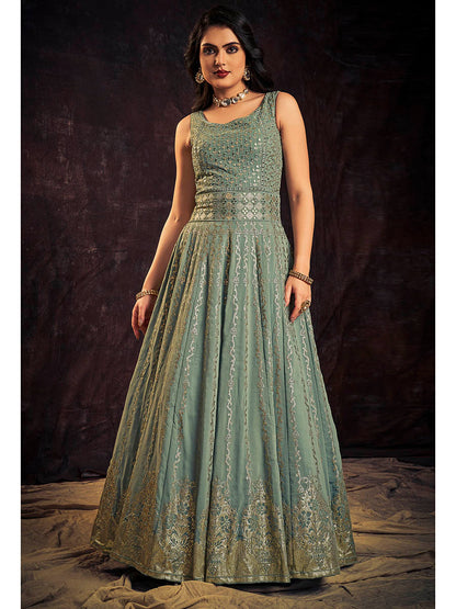 Myra Olive Real Georgette Designer Gown Style Suit