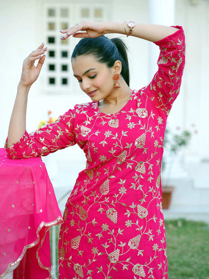 Yash Enterprise Trendy Foux Georgette Embroidery Red Readymade Salwar Suit