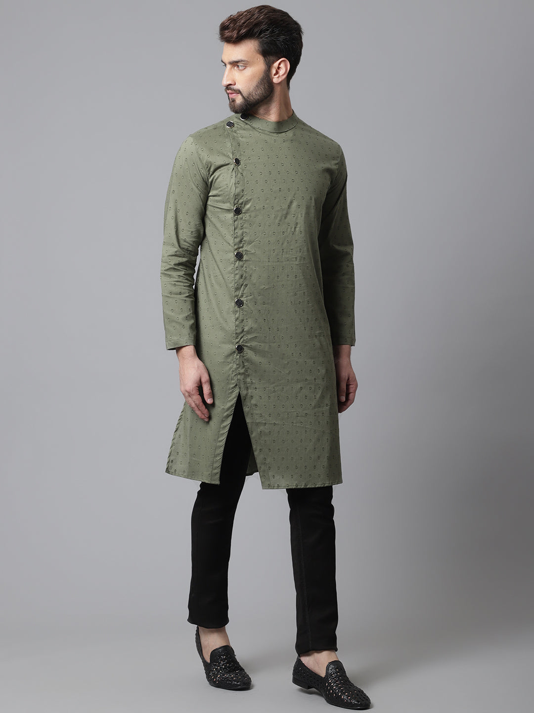 Even Apparels Green Sherwani Kurta With Asymetrical Cut