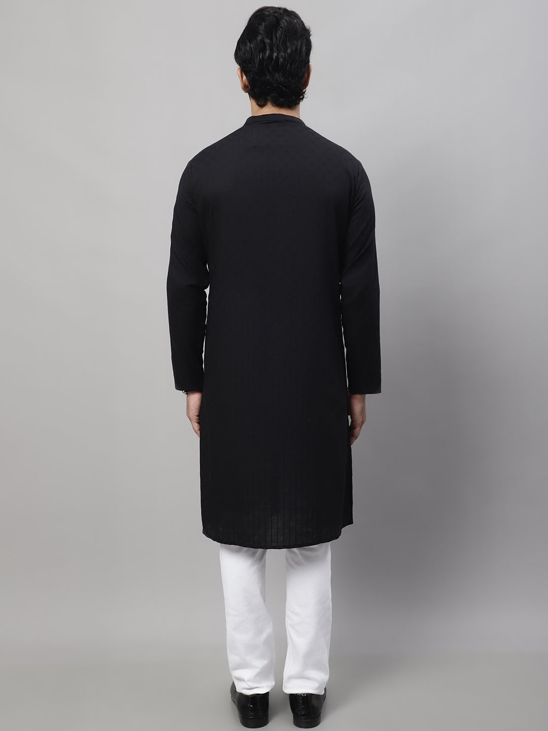 Even Apparels Black Pure Cotton Kurta With Band Collar