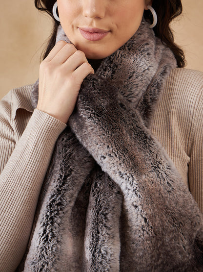 InWeave Women's Dark Grey Double Shade Faux Fur Neck Warmer