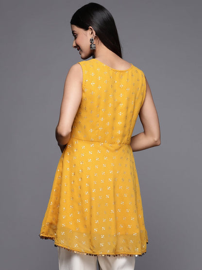 Ahalyaa Boat Neck Printed Embellished Tunic