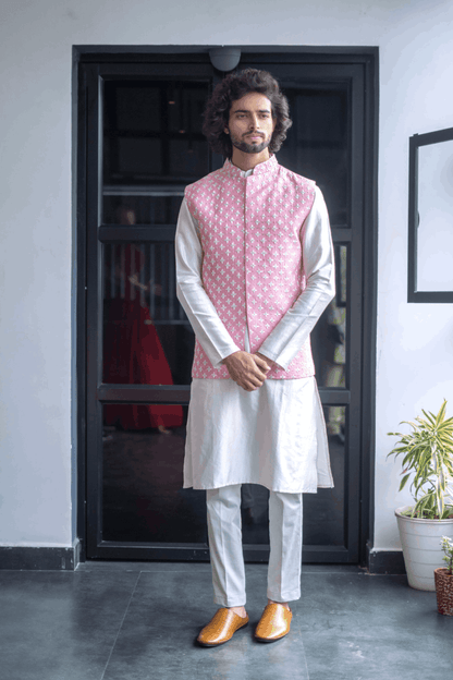 Light Pink Designer Men's Nehru Jacket by Hilo Design