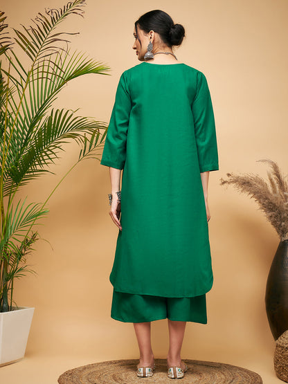 InWeave Women's Forest Green Flared Kurta Palazzo Set