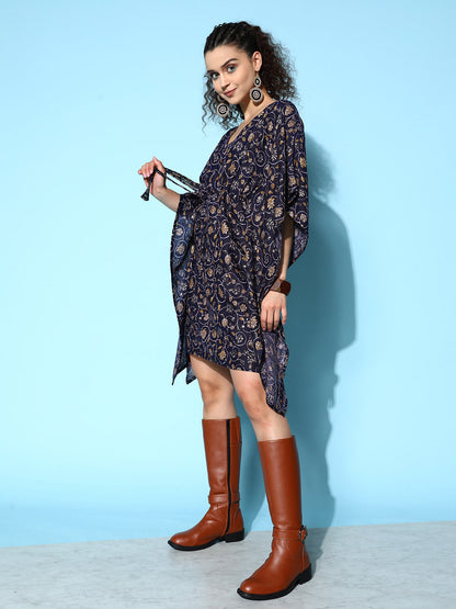 InWeave Women's Navy Jaal Print Kaftan Dress