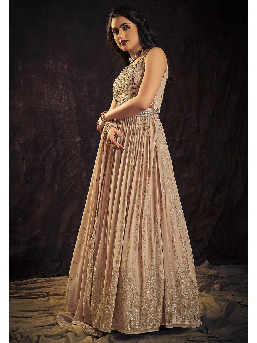 Myra Peach Real Georgette Designer Gown Style Suit