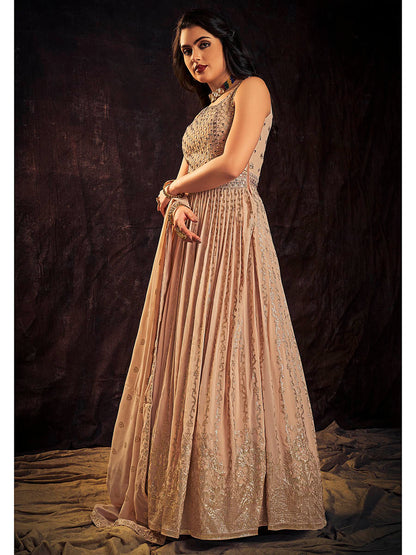 Myra Peach Real Georgette Designer Gown Style Suit