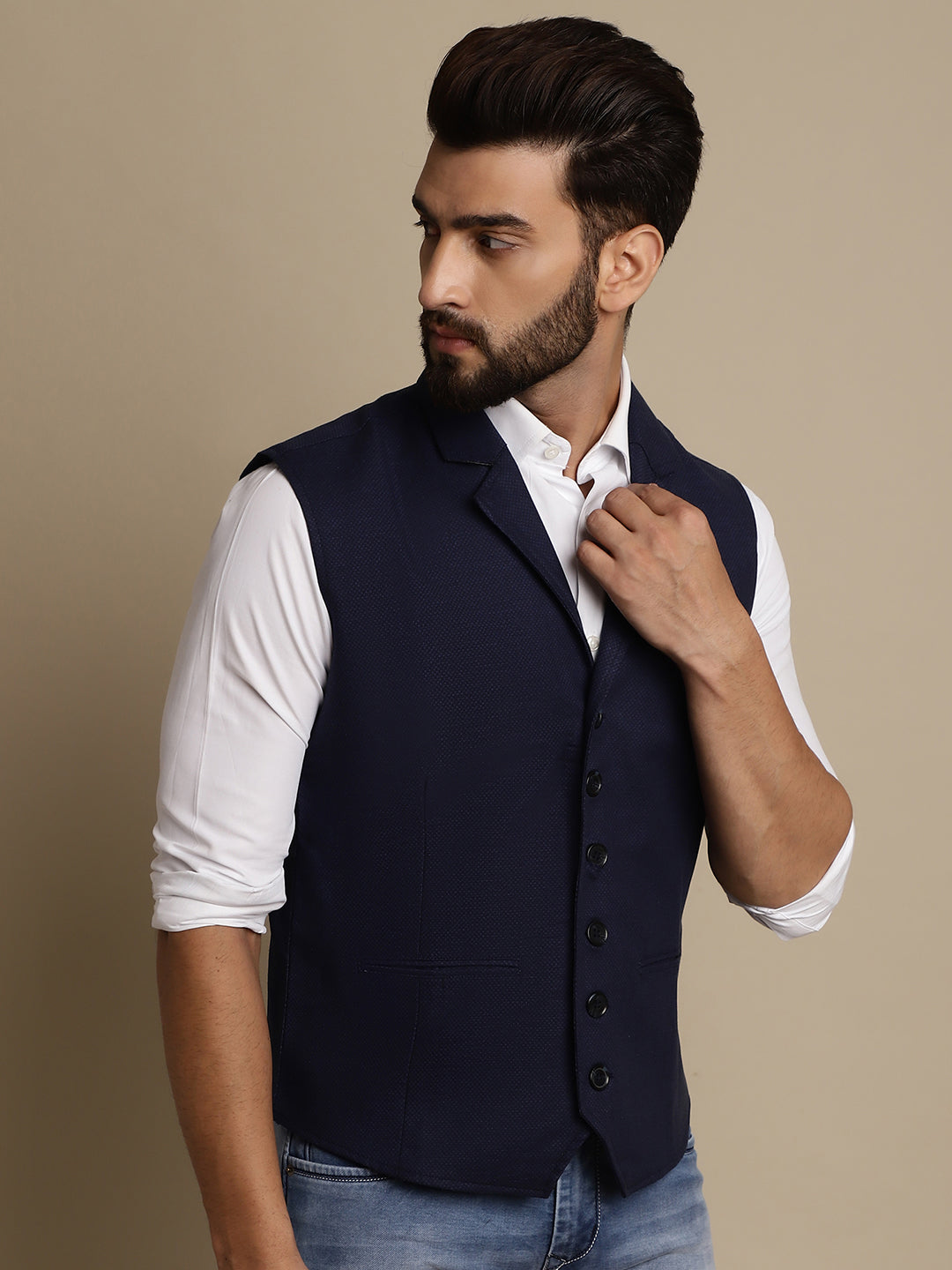 Even Apparels Men's Blue Waistcoat with Notched Lapel