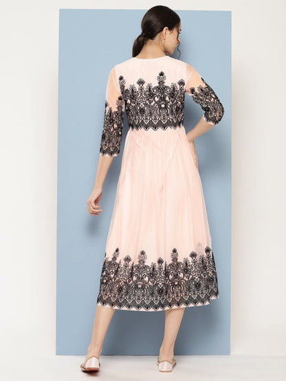 Ahalyaa Ethnic Motifs Printed Midi Empire Dress