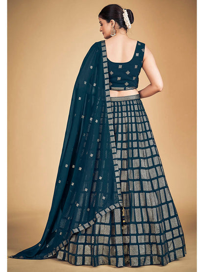 Myra Teal Blue Georgette Real Georgette Lehenga Choli