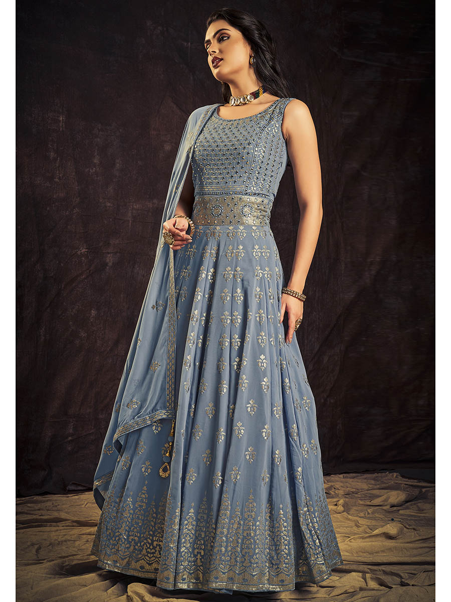 Myra Blue Real Georgette Designer Gown Style Suit