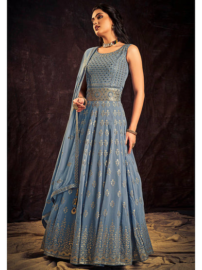 Myra Blue Real Georgette Designer Gown Style Suit