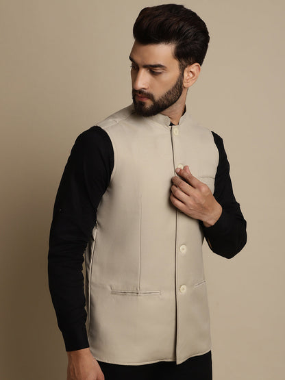 Even Apparels Men's Cream Mandarin Collar Waistcoat