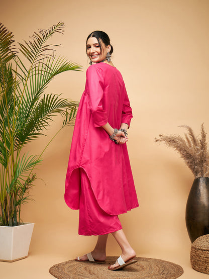 InWeave Women's Fuchsia Flared Kurta Palazzo Set