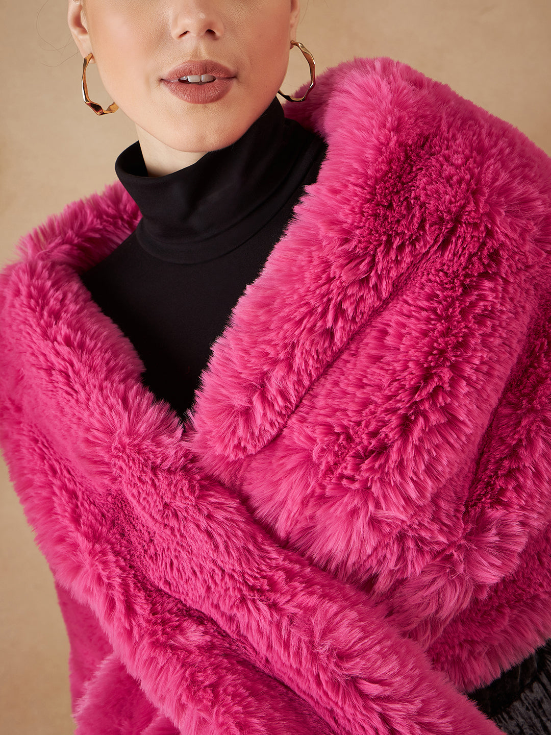 InWeave Women's Light Pink Long Faux Fur Cape