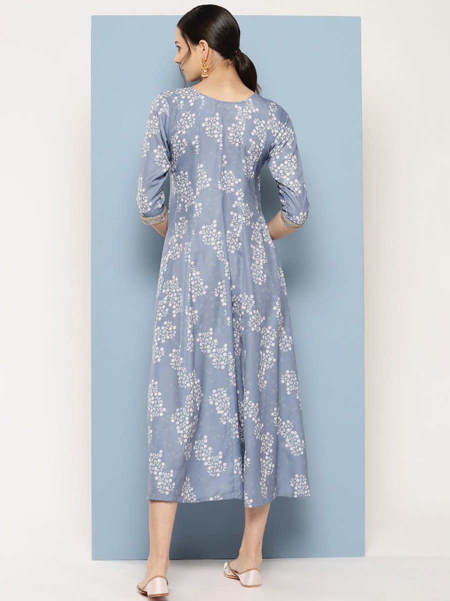 Ahalyaa Floral Printed Midi A-Line Ethnic Dress