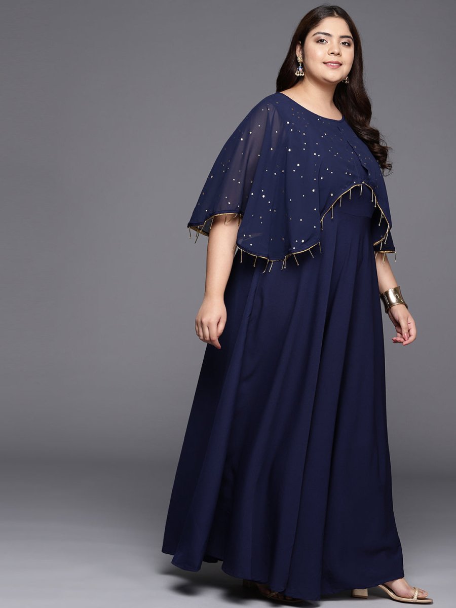 Ahalyaa Plus Size Round neck Maxi Ethnic Dress