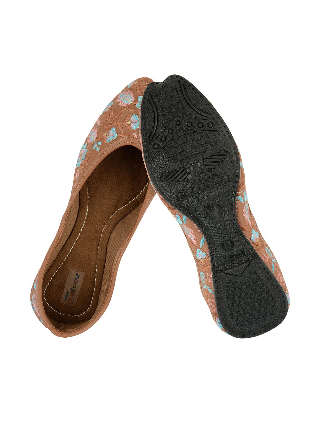 Desi Colour Women Indian Ethnic Footwear-Cushioned Peach Floral