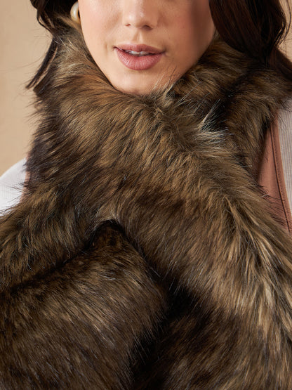 InWeave Women's Beige Print Faux Fur Neck Warmer