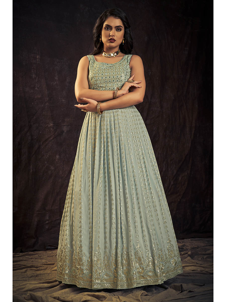 Myra Light Blue Real Georgette Designer Gown Style Suit