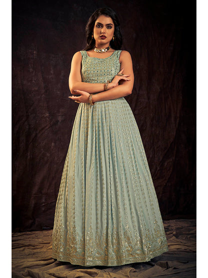 Myra Light Blue Real Georgette Designer Gown Style Suit